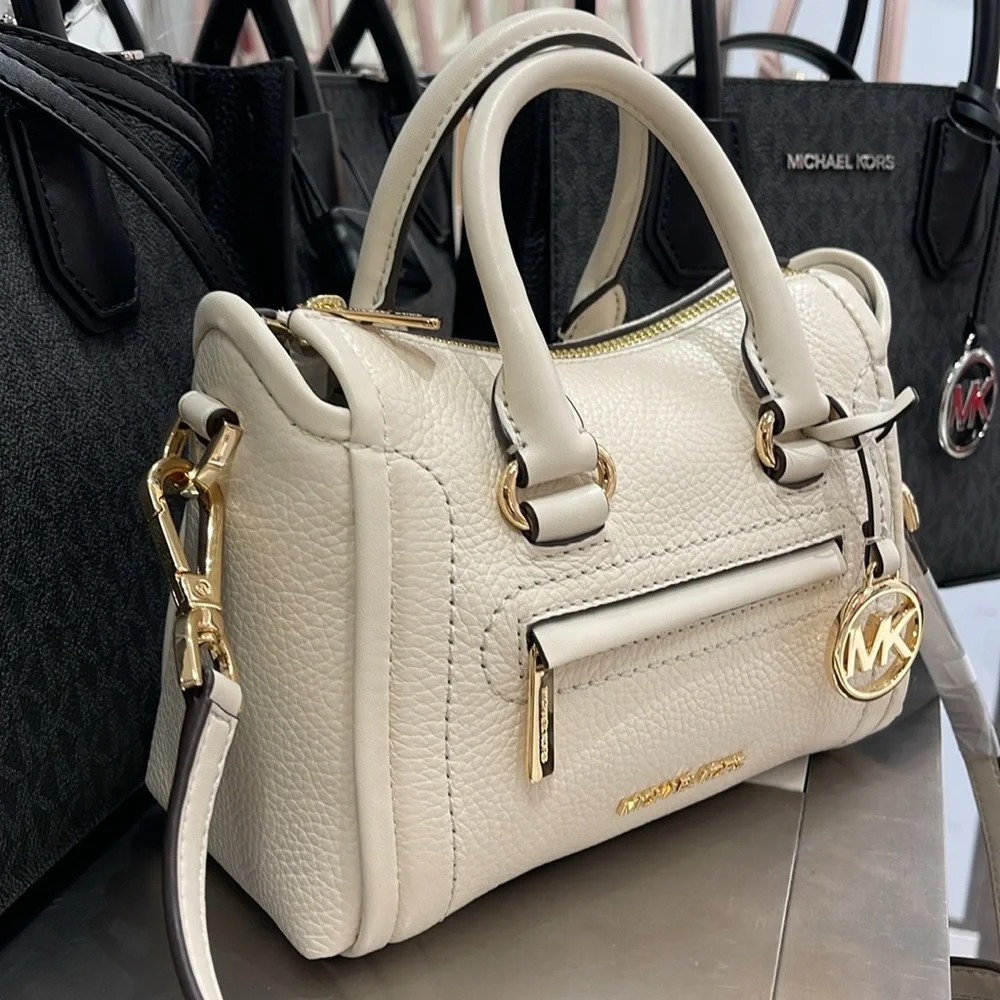 Michael Kors Carine Extra-Small Pebbled Leather Satchel Crossbody 
Light Cream - Picture 13 of 16